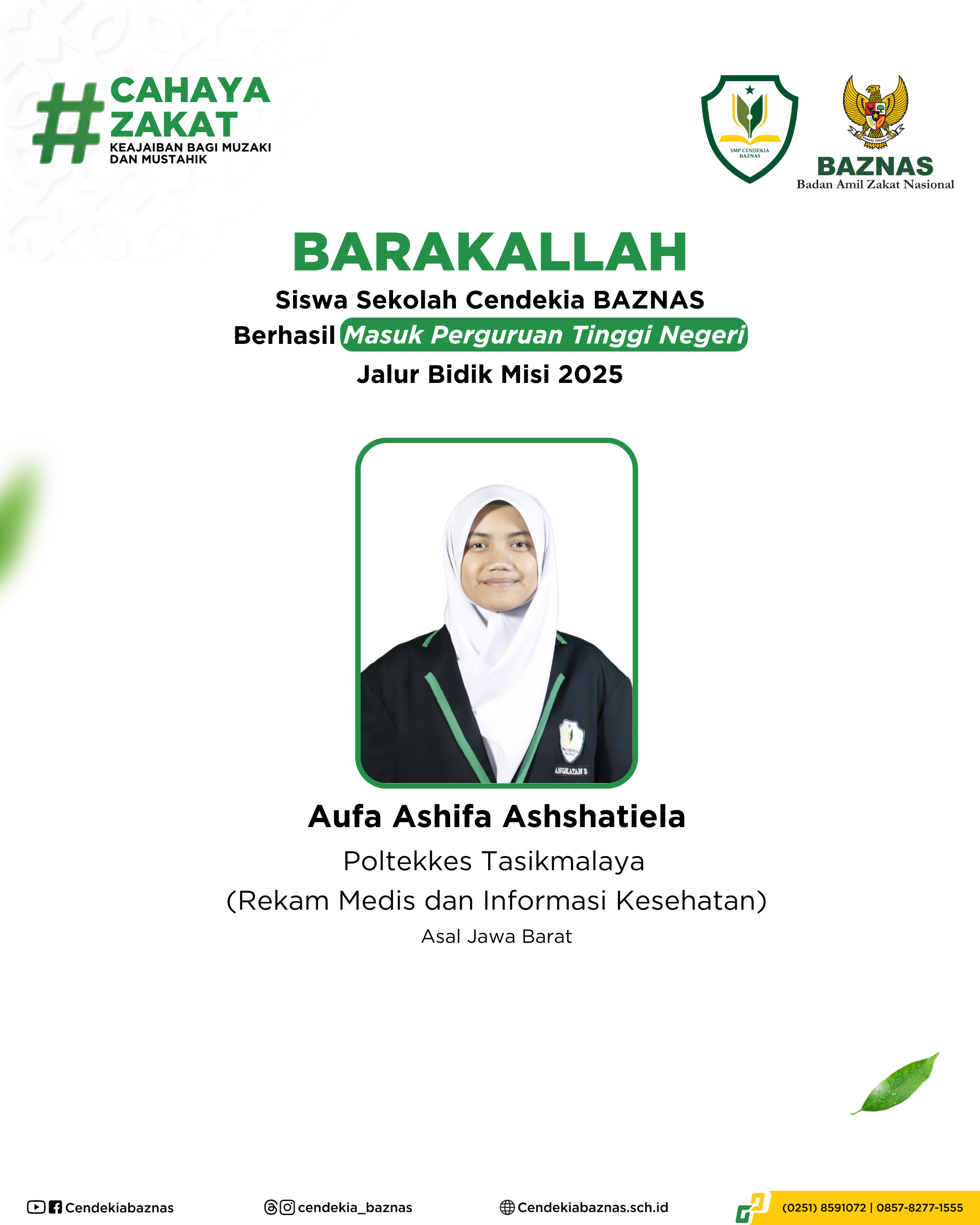 Santri Sekolah Cendekia BAZNAS Berhasil Tembus Perguruan Tinggi Negeri Jalur Bidik Misi 2025