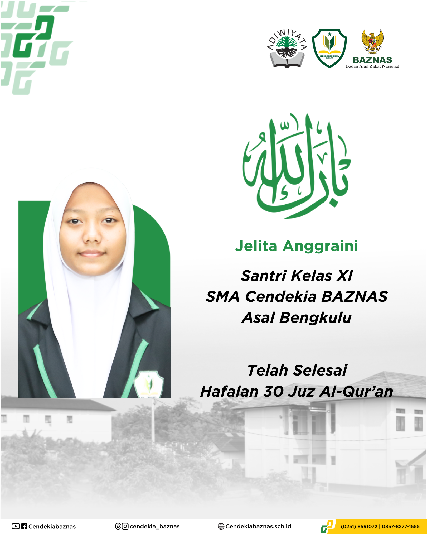 Santri Sekolah Cendekia BAZNAZ Tuntaskan Hafalan 30 Juz Al-Qur'an